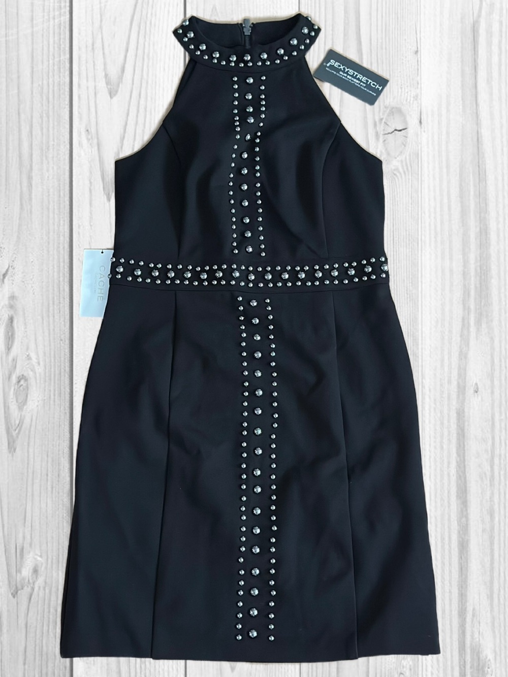 NWT Cache Black Studded Halter Dress Sexy Stretch size:Xs